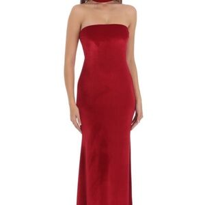 Lucy In The Sky Velvet Reverse Halter Maxi Dress in Red